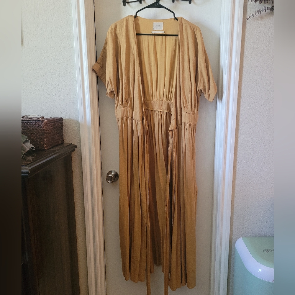 Mustard Urban Outfitters Linen Wrap Dress